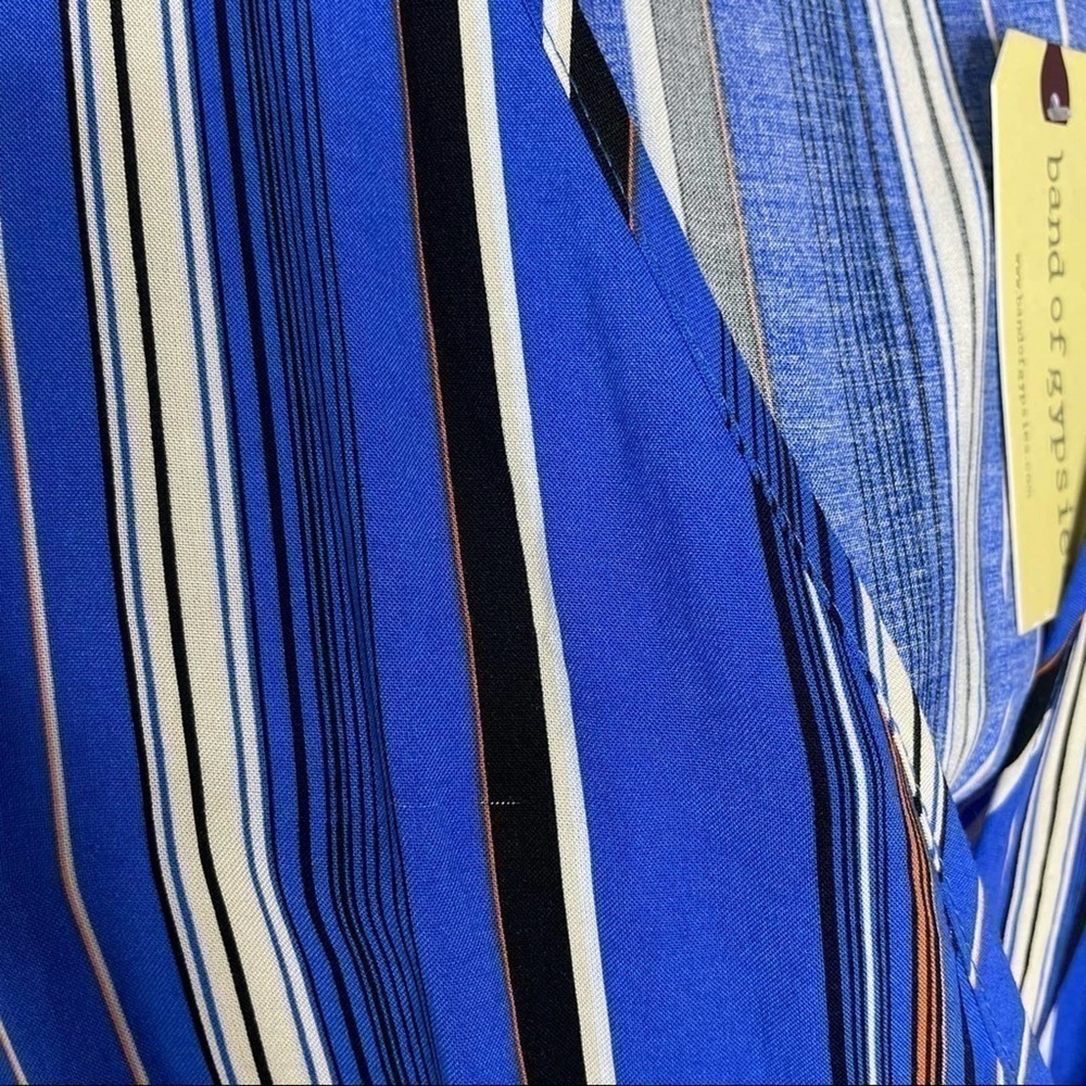 Band of Gypsies Blue Striped Ruffle Wrap Dress Size Medium - Picture 10 of 13